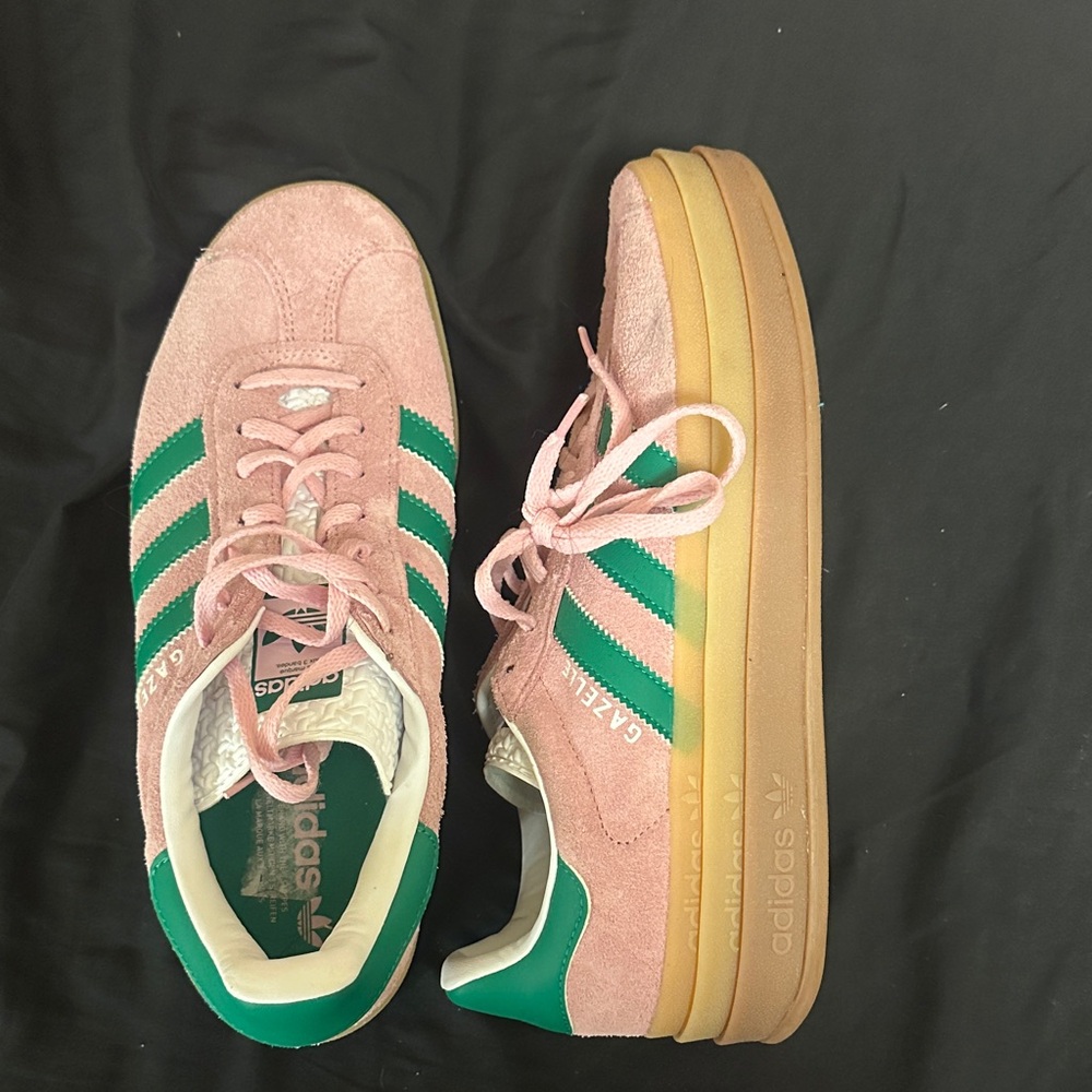 Adidas Gazelle Pink Suede with Green Stripes